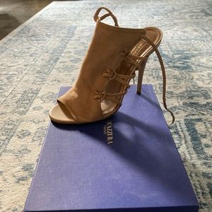 Aquazzura Sahara 105 Nude Tan Wrap Up Sandals